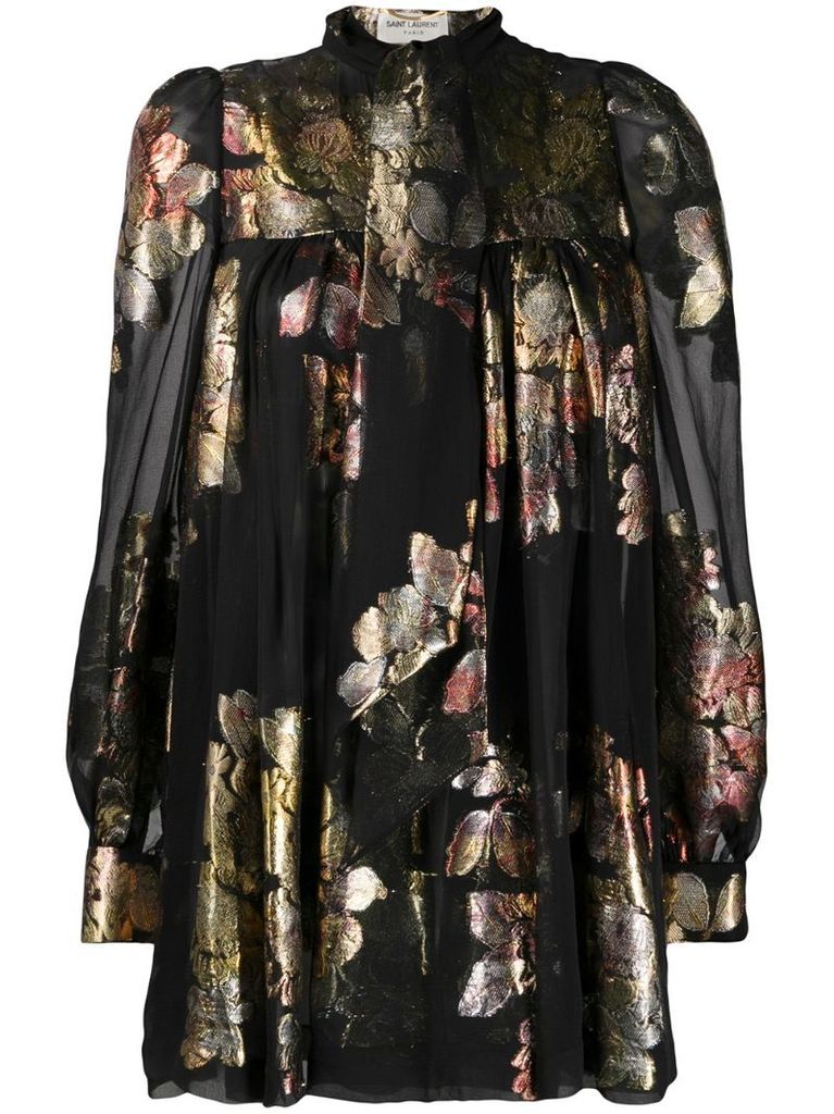 floral jacquard silk mini dress