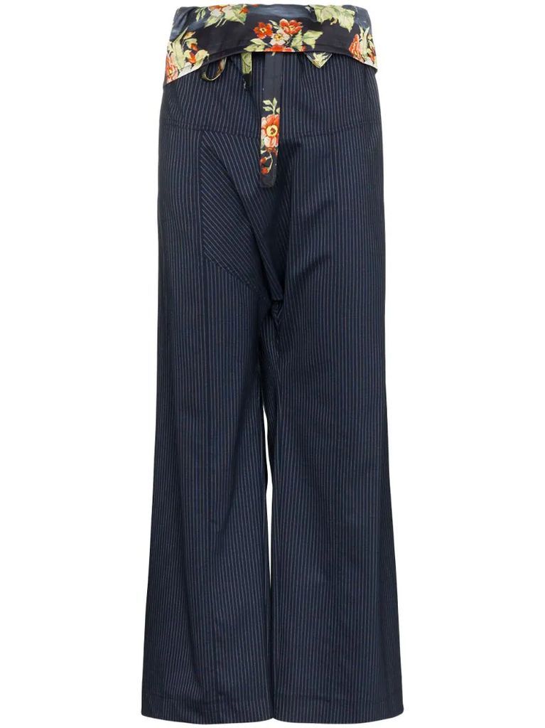 floral belt pinstripe trousers