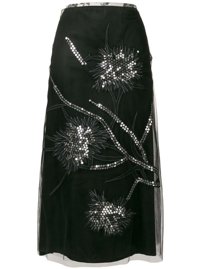 sequin embroidery A-line skirt