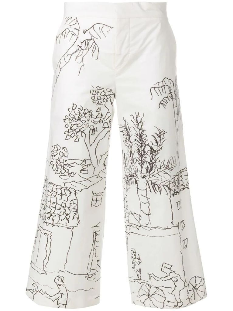 illustrated cropped trousers