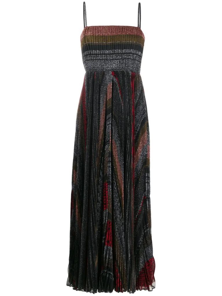 embroidered pleated maxi dress