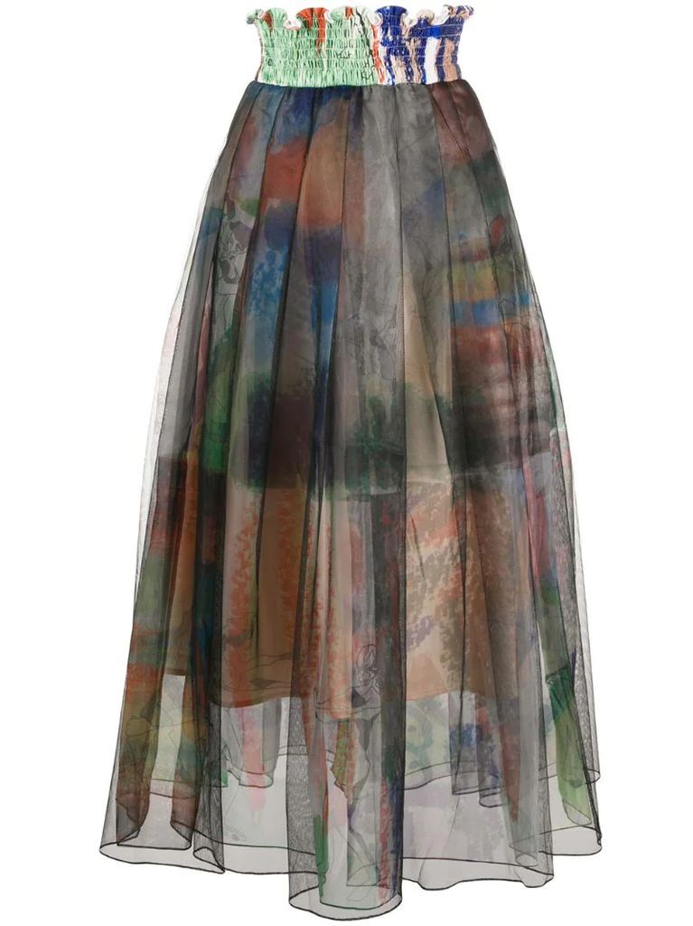 pleated print-layered skirt