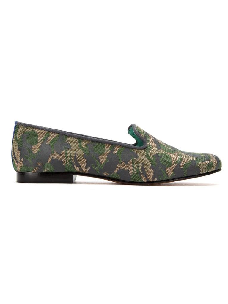 leather and cotton jacquard loafers