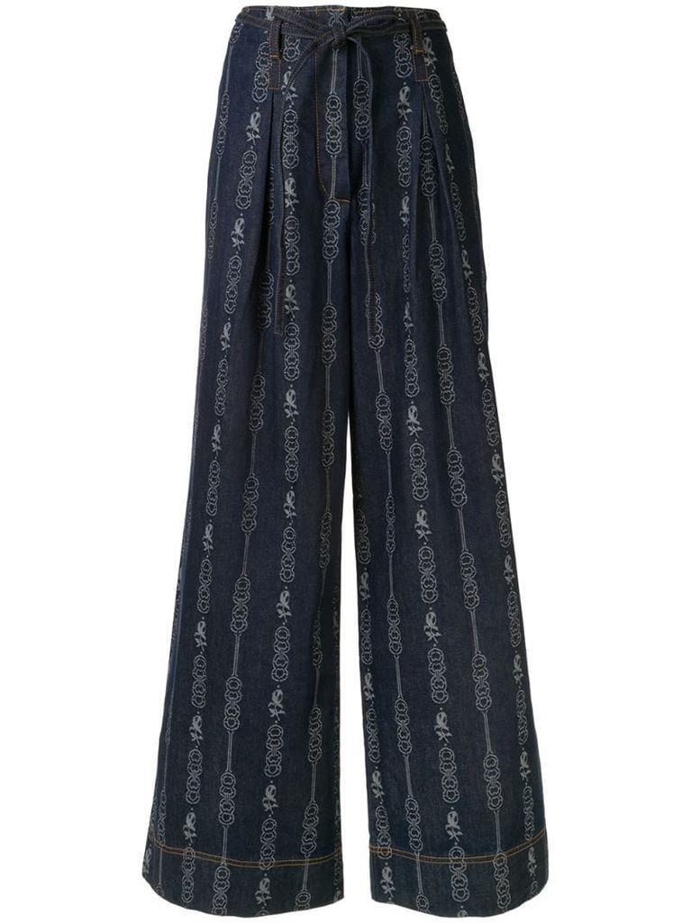 chain link-jacquard wide-leg jeans