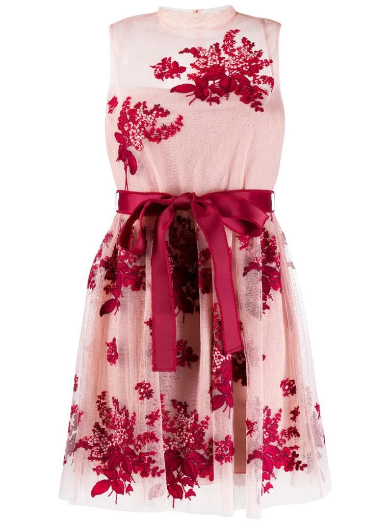 peony embroidered tulle dress
