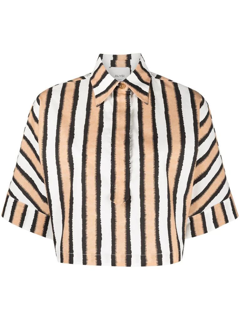 cropped striped print shirt