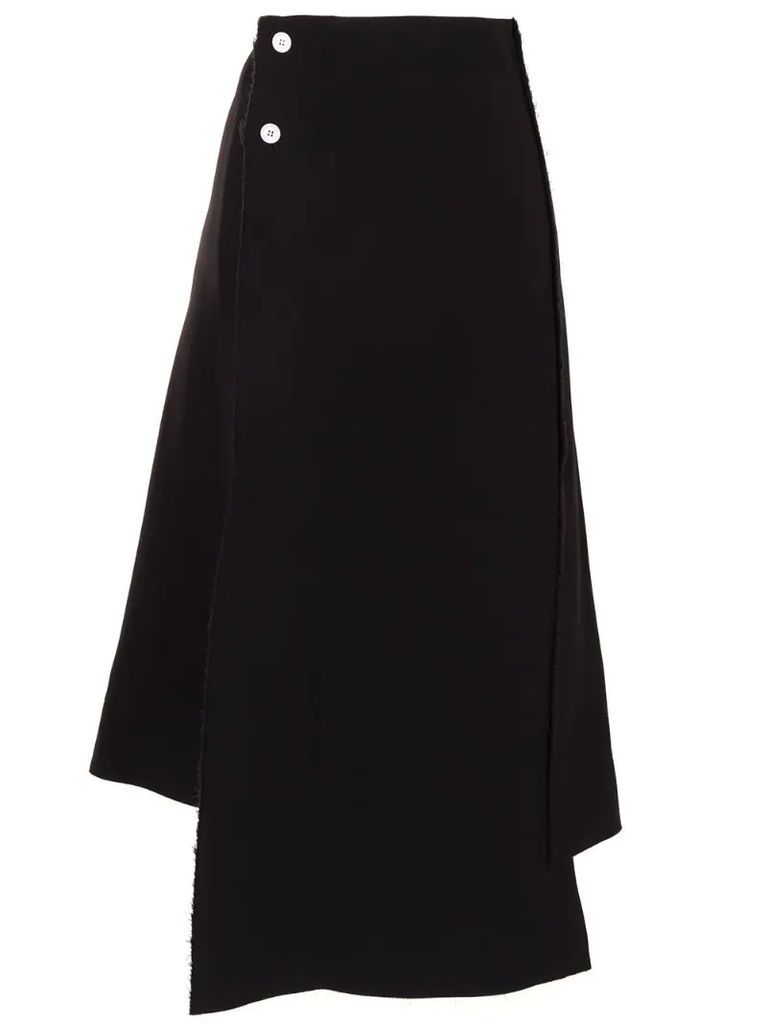 high-waisted asymmetric midi skirt