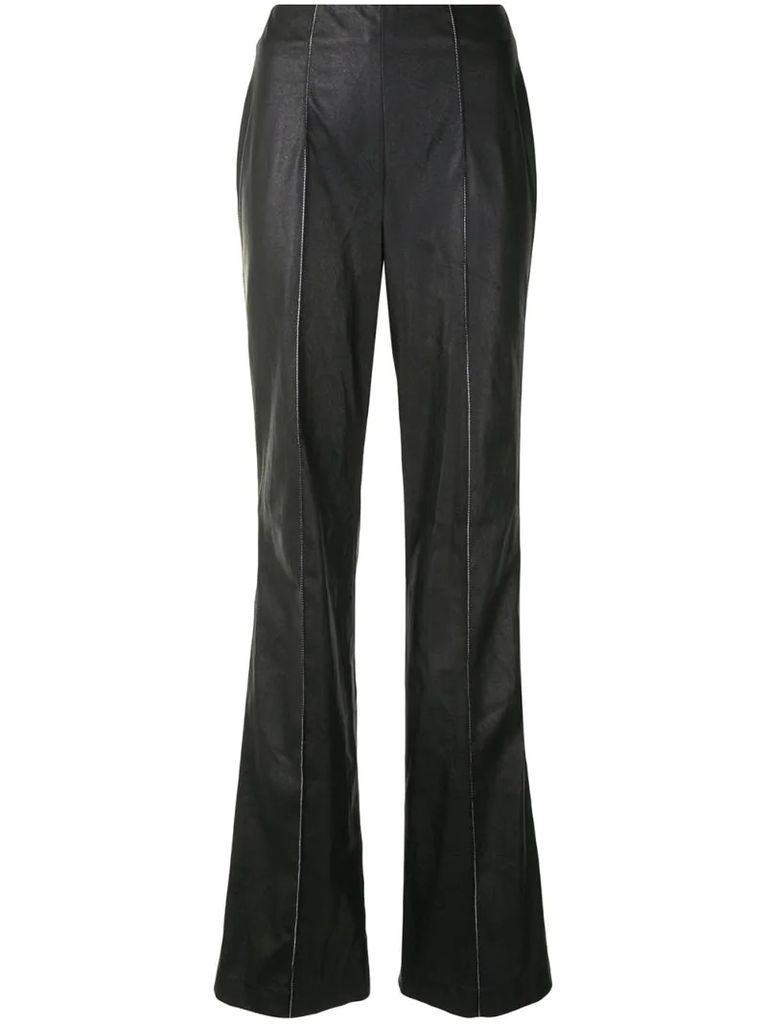 vegan leather bootcut trousers