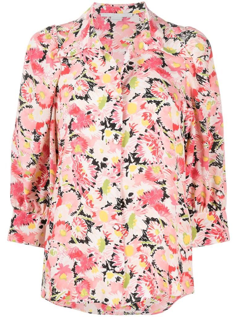 floral-print crop-sleeve blouse