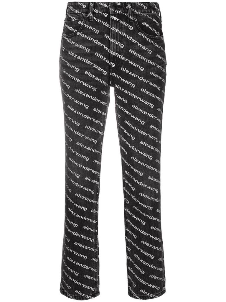 mid-rise logo-print flared trousers