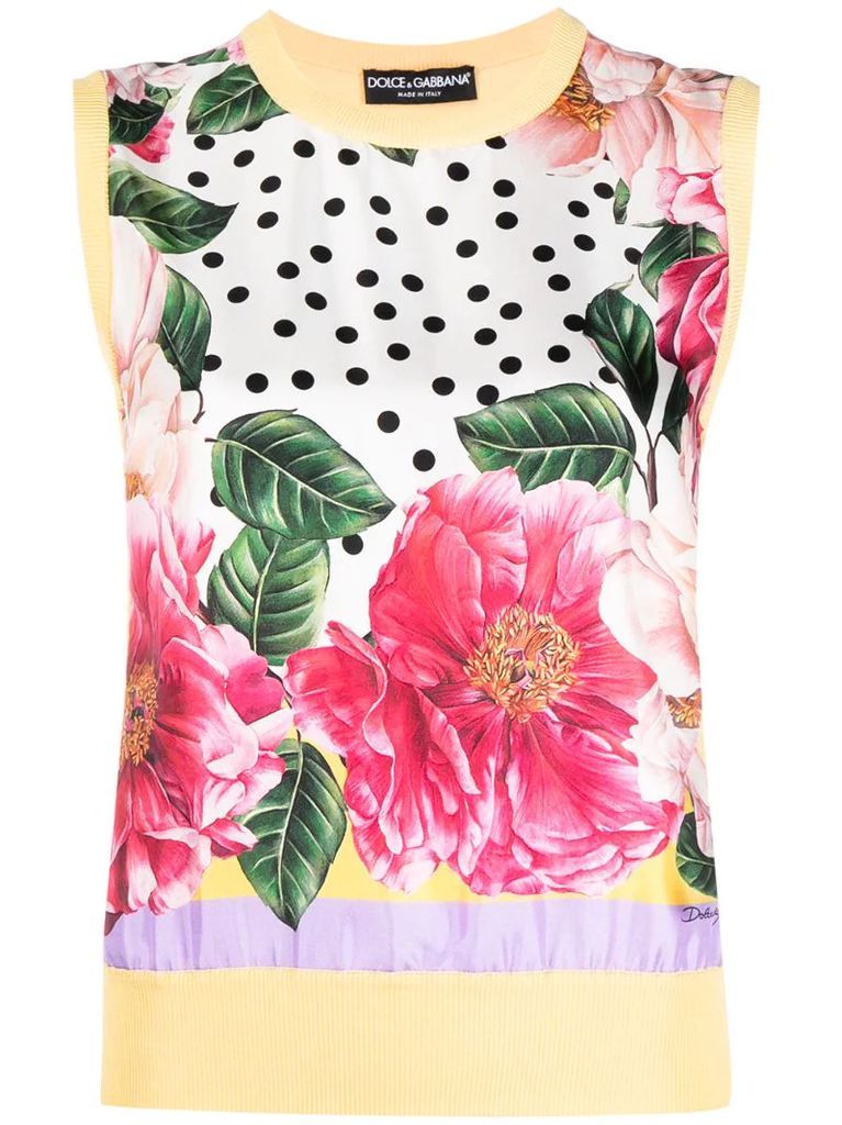 floral-print silk tank top