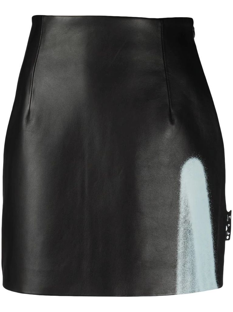 graffiti detail mini leather skirt
