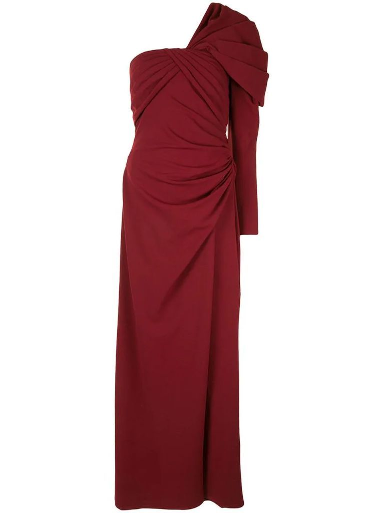 one-shoulder draped gown