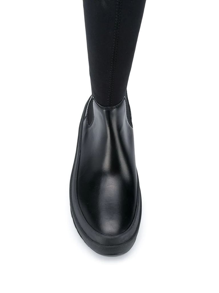 panelled-design knee-high boots