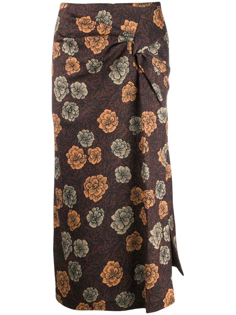 floral-print twist skirt