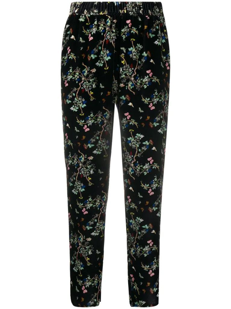 floral print velvet trousers