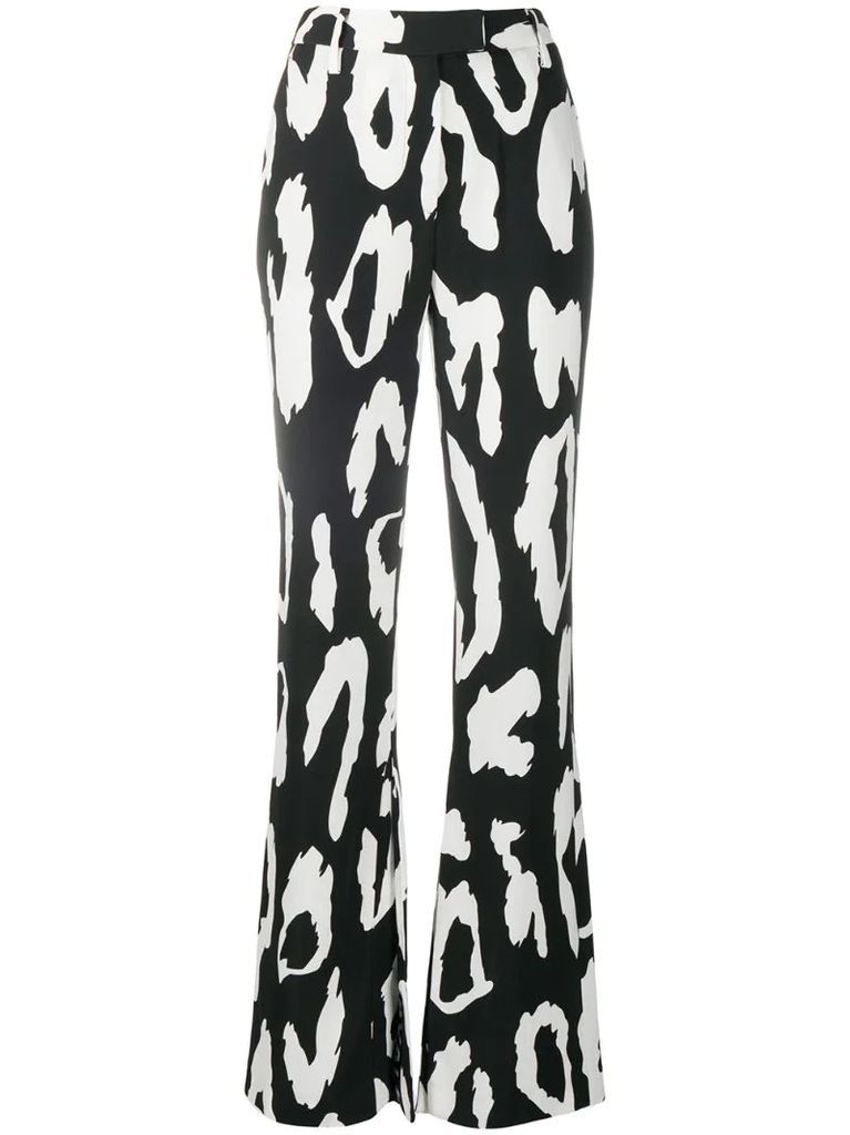 leopard-print flared trousers