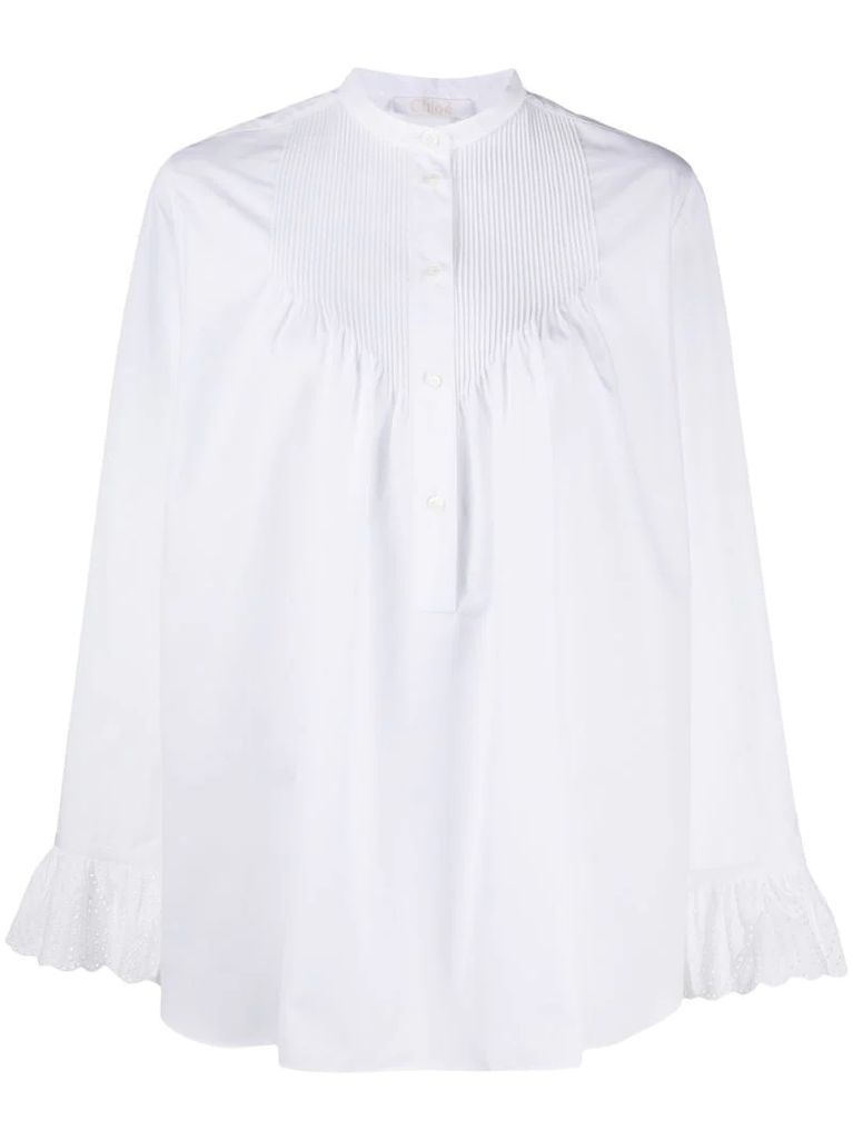 pleat-detail long-sleeve blouse