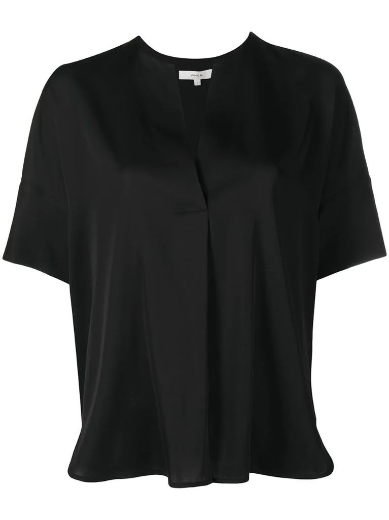slit-detail draped silk blouse