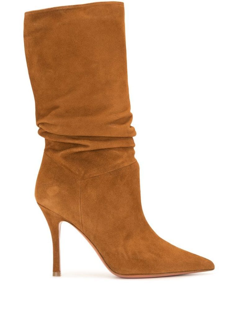 slouchy suede mid-calf boots