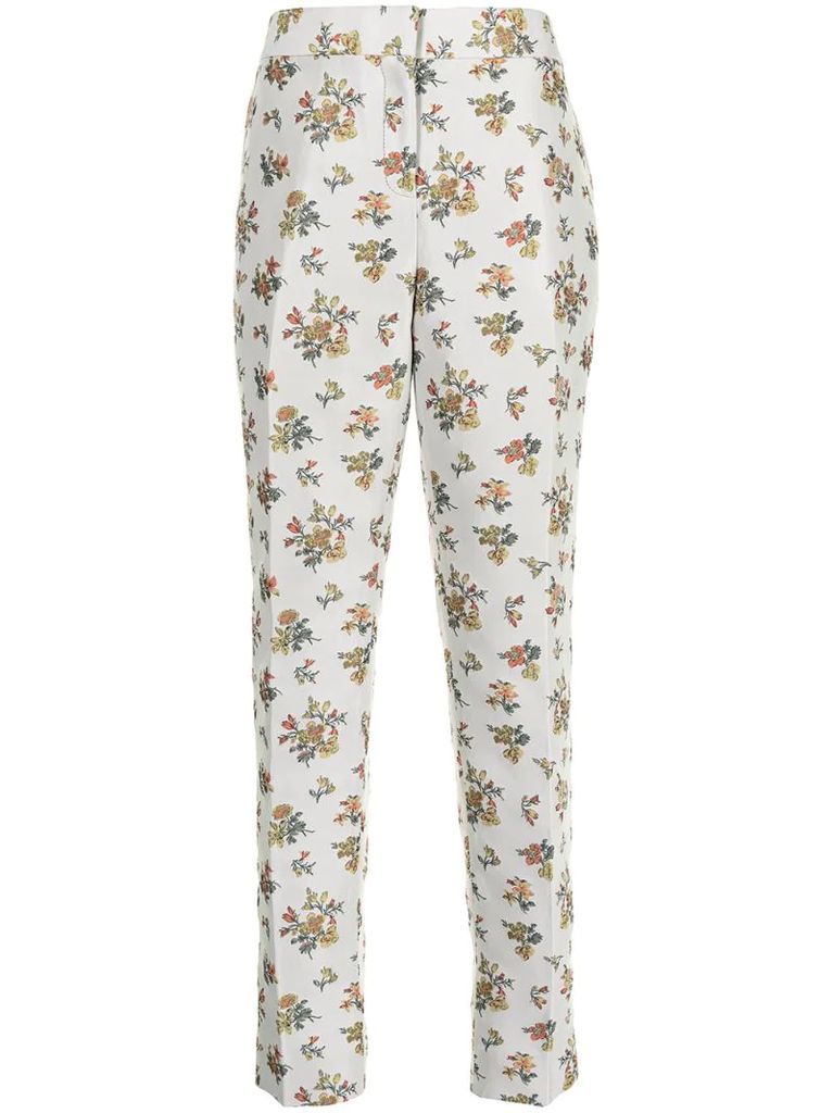 floral jacquard slim-fit trousers