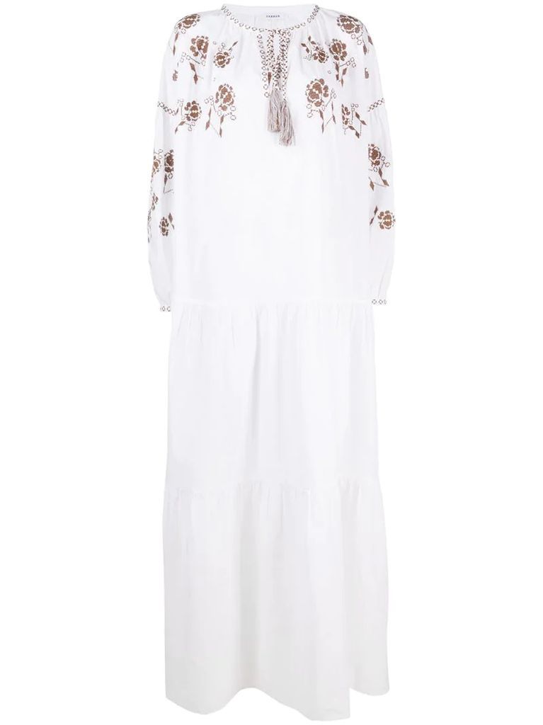embroidered tiered cotton dress