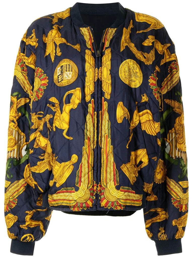 pre-owned statues print reversible bomber jacket