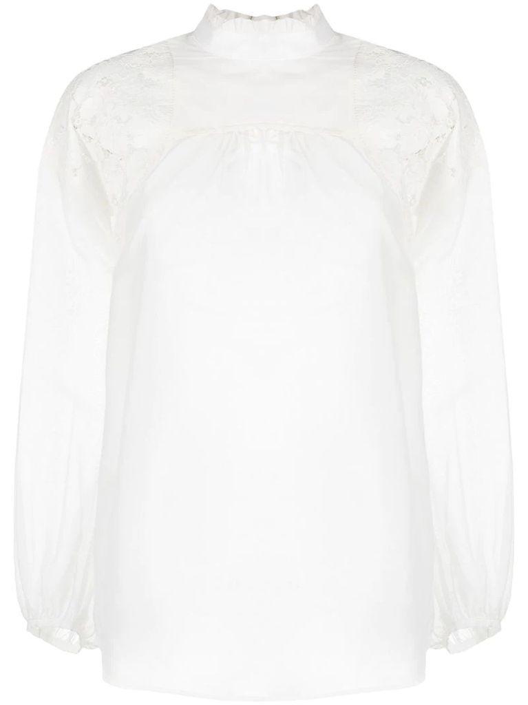 lace-panel detail blouse
