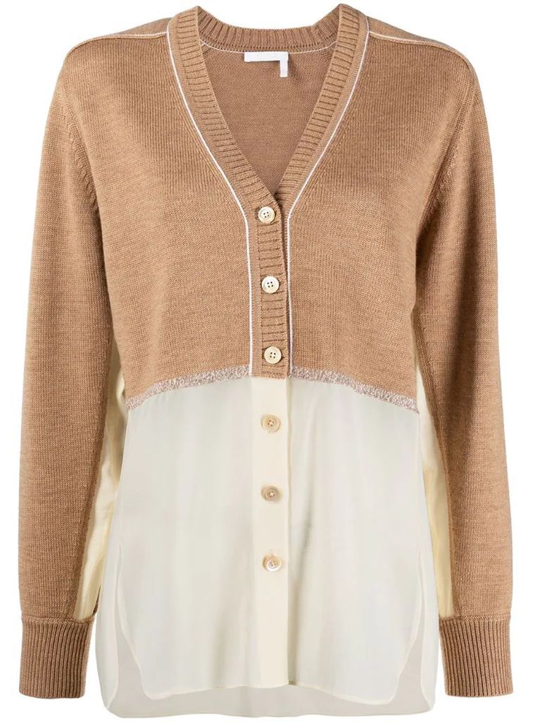 two-tone panelled cardigan