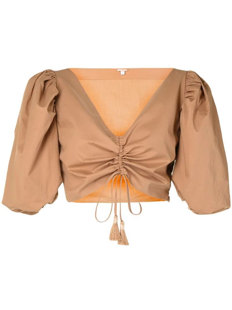 gathered tie-fastening cropped blouse