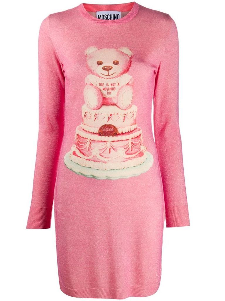 intarsia bear lurex knitted dress