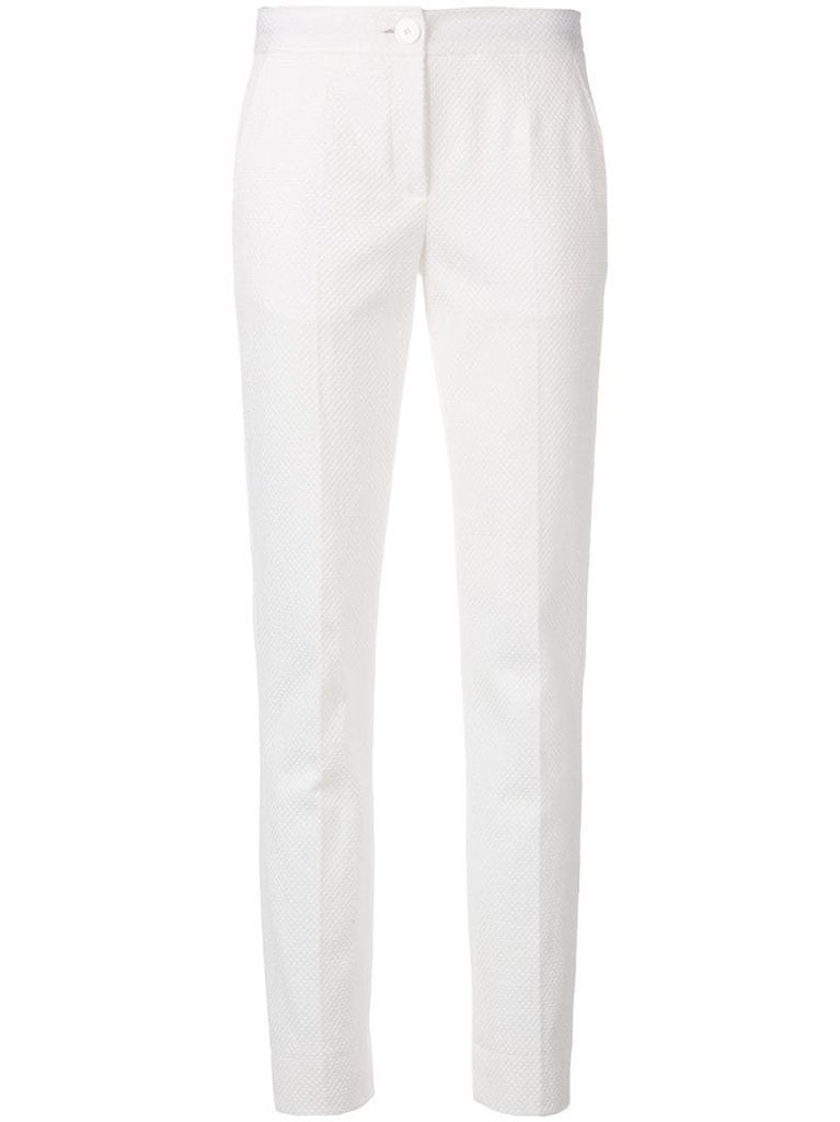 textured slim-fit trousers