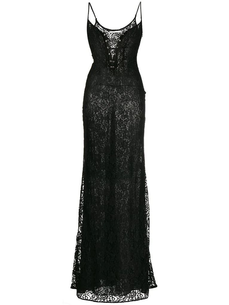 lace corset-panel gown