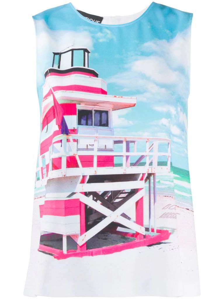 beach hut-print tank top
