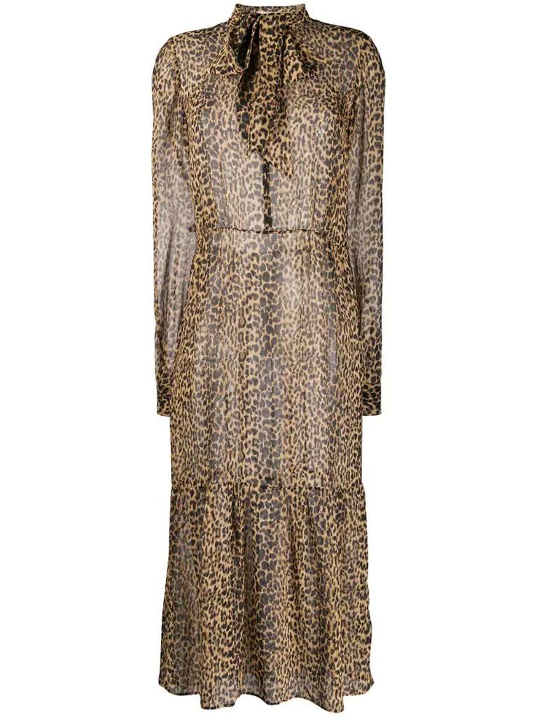 leopard print silk sheer dress