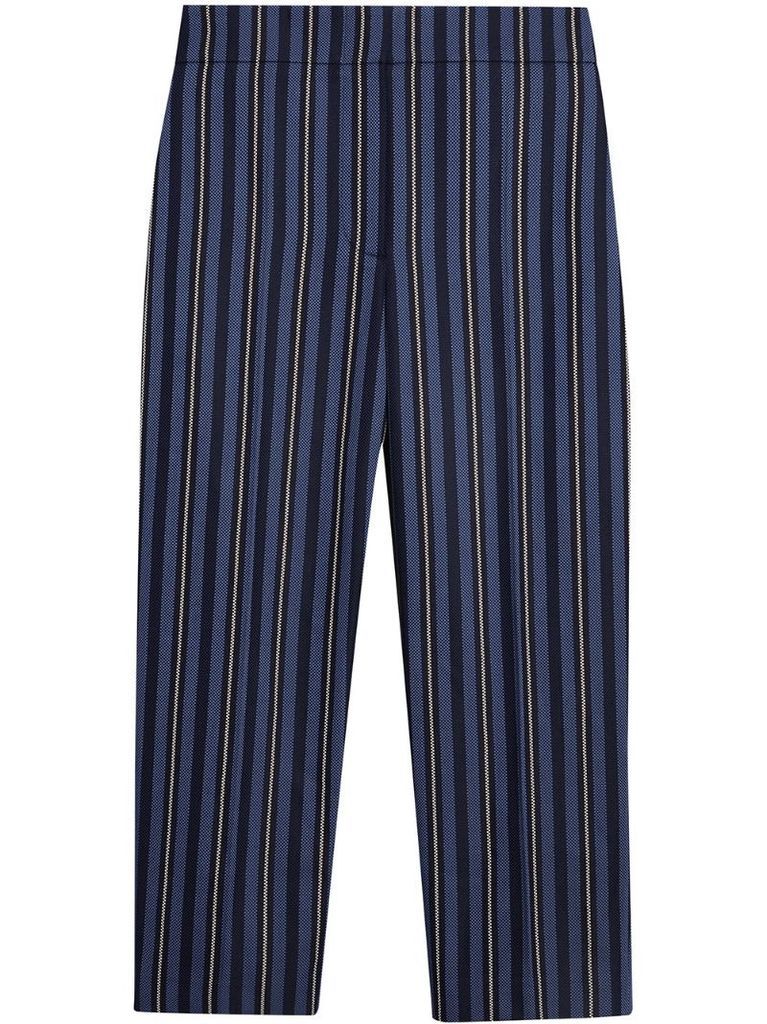Striped Wool Blend Cropped Trousers