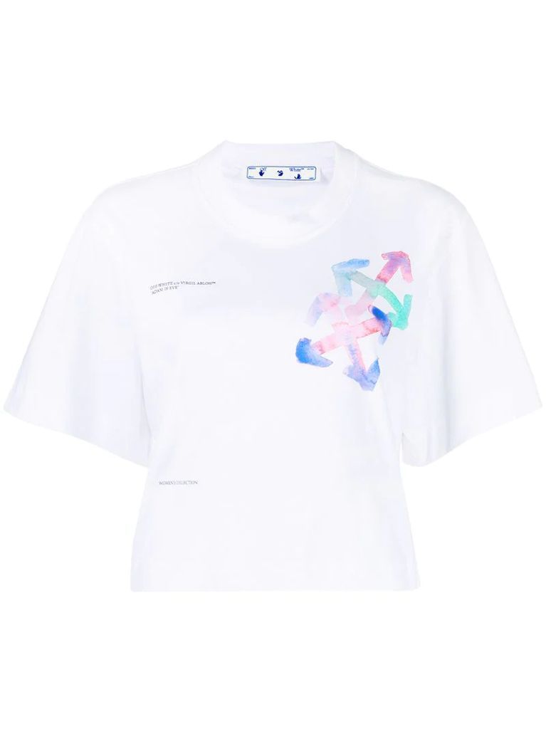 WATERCOLOR ARROWS CROPPED TEE WHITE MULT