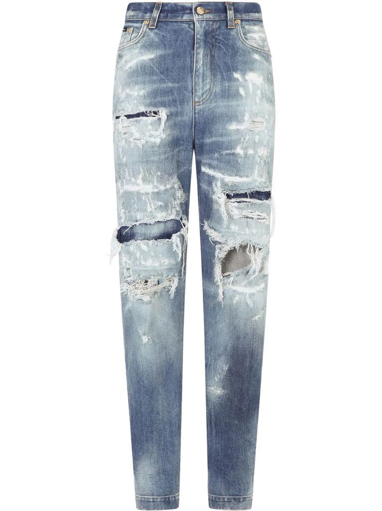 patchwork-detail high-rise jeans