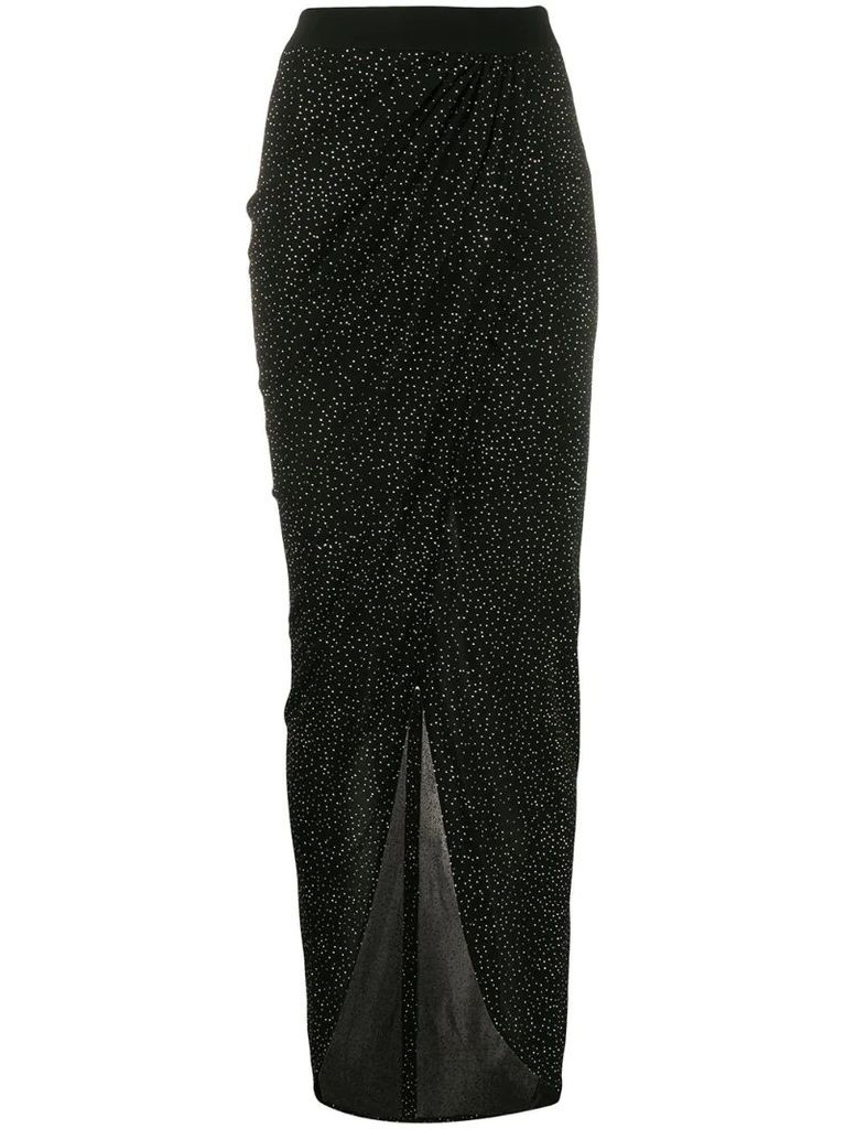 rhinestone embellished asymmetric skirt