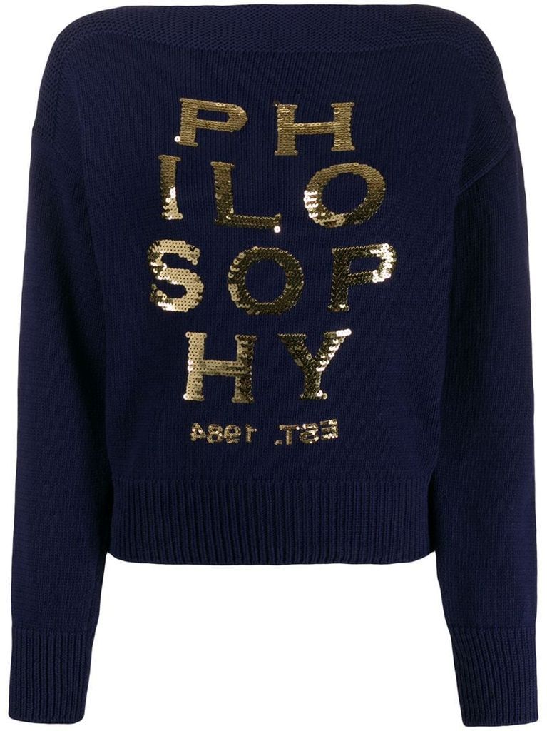 sequin embroidered logo sweater