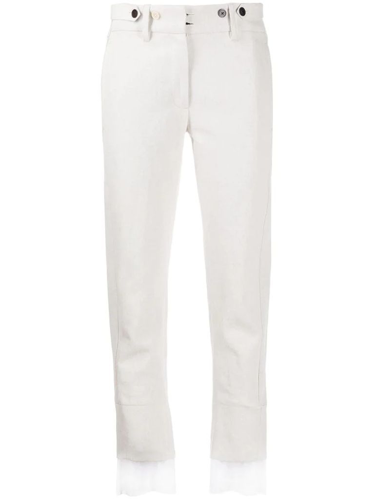 contrasting-cuffs straight trousers