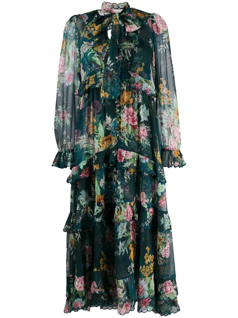 Dephene floral-print chiffon dress