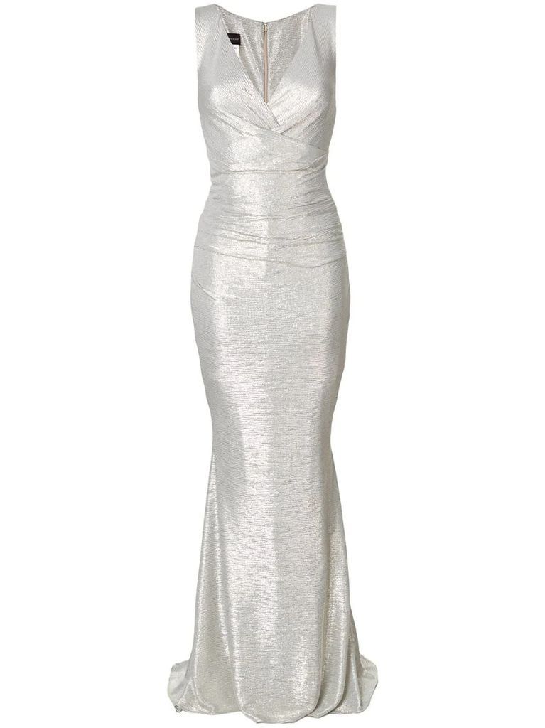 v-neck ruched gown