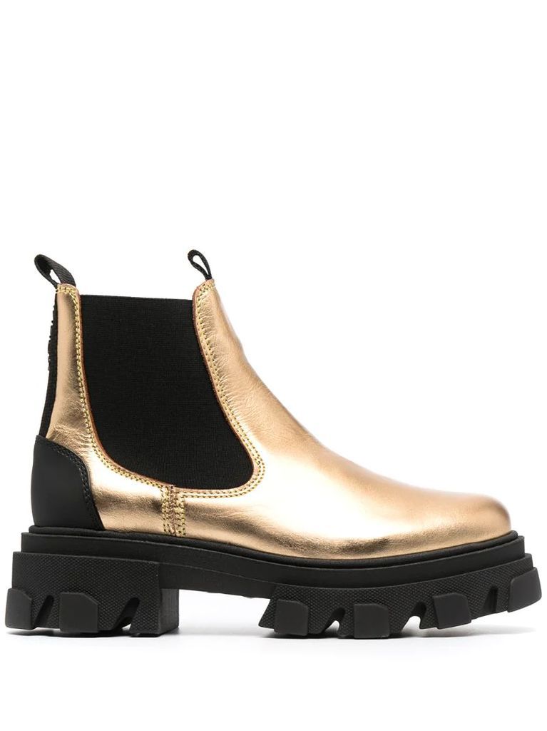 metallic leather ankle boots