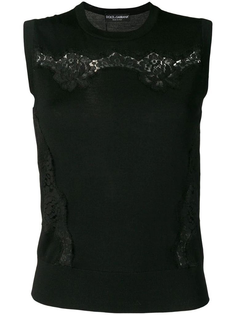 floral lace inserts knitted top