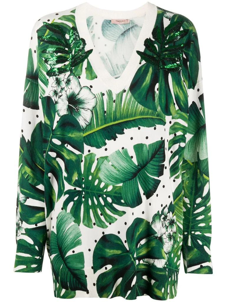 tropical print knitted top