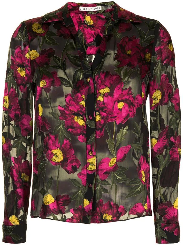 floral-print sheer shirt