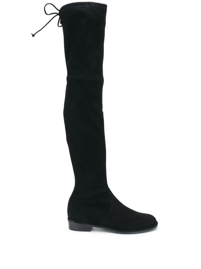 tie-fastened thigh high boots