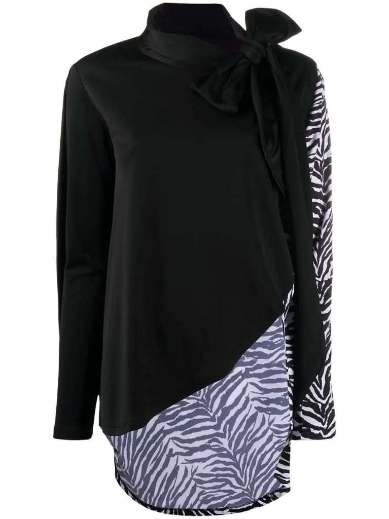 zebra-print panel blouse