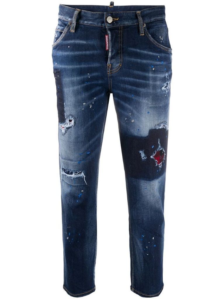 distressed-effect cropped denim jeans